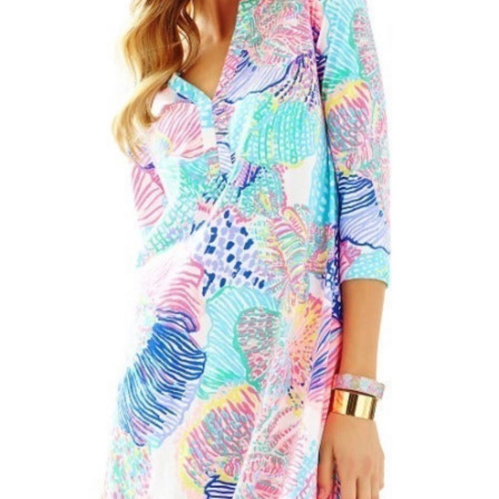 Lilly Pulitzer Womens Ali V-Neck T-Shirt Dress (Multi Roar of The Seas) Small